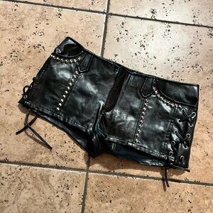 Tripp NYC Black Leather Studded High Waist Shorts vintage 90s Y2K goth